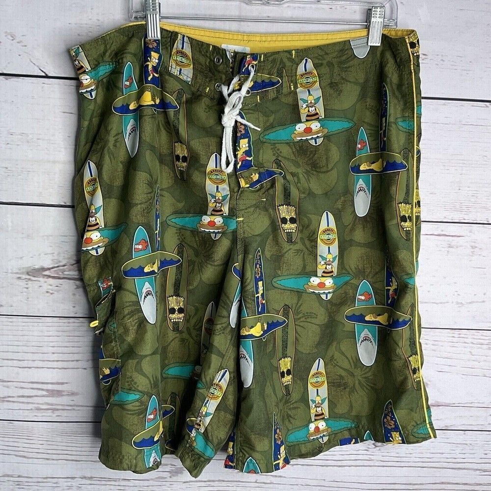 The Simpsons Men’s Board Shorts Bart/Homer/Krusty Board Tiki Surfer Hawaiian 38